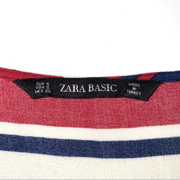 Zara Nautical Red White Blue Striped Drape Tie Waist V-Neck Top Size Small - Picture 5 of 12